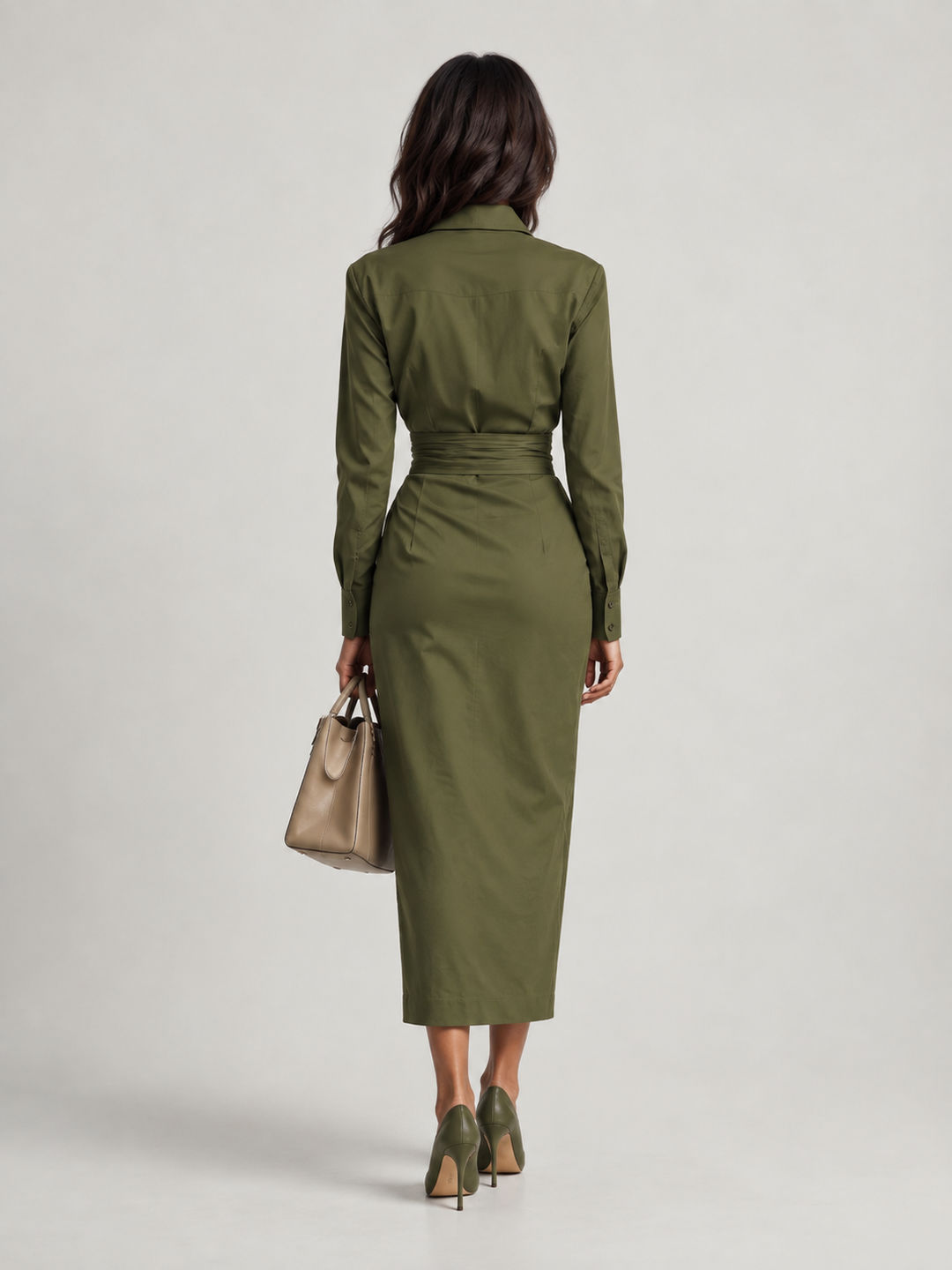 Satin Wrap Dress with Belt – Elegant Green