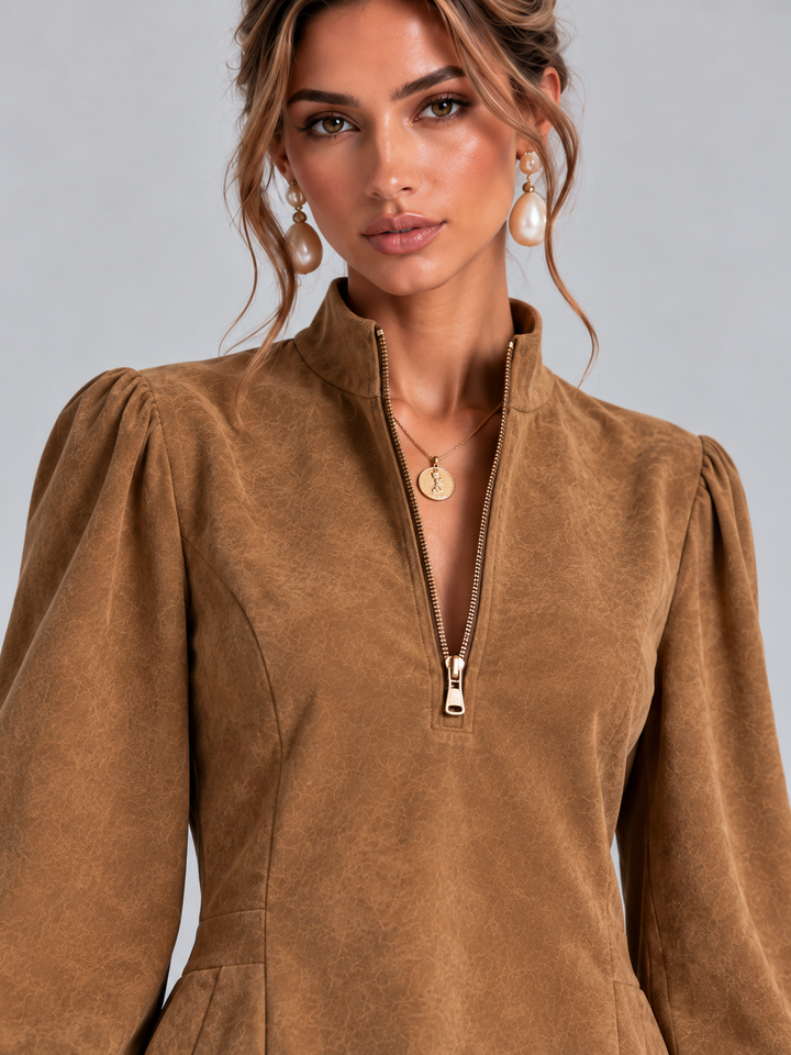 Suede-Effect Short Dress — Relaxed Elegance