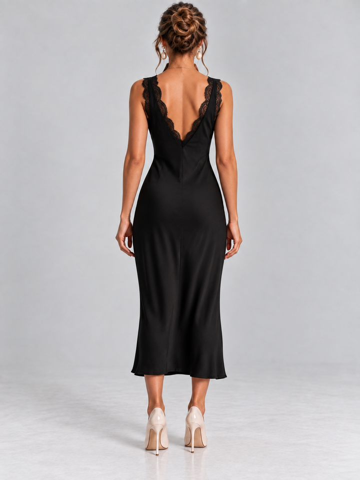 Margaret | Black Midi Dress with Lace