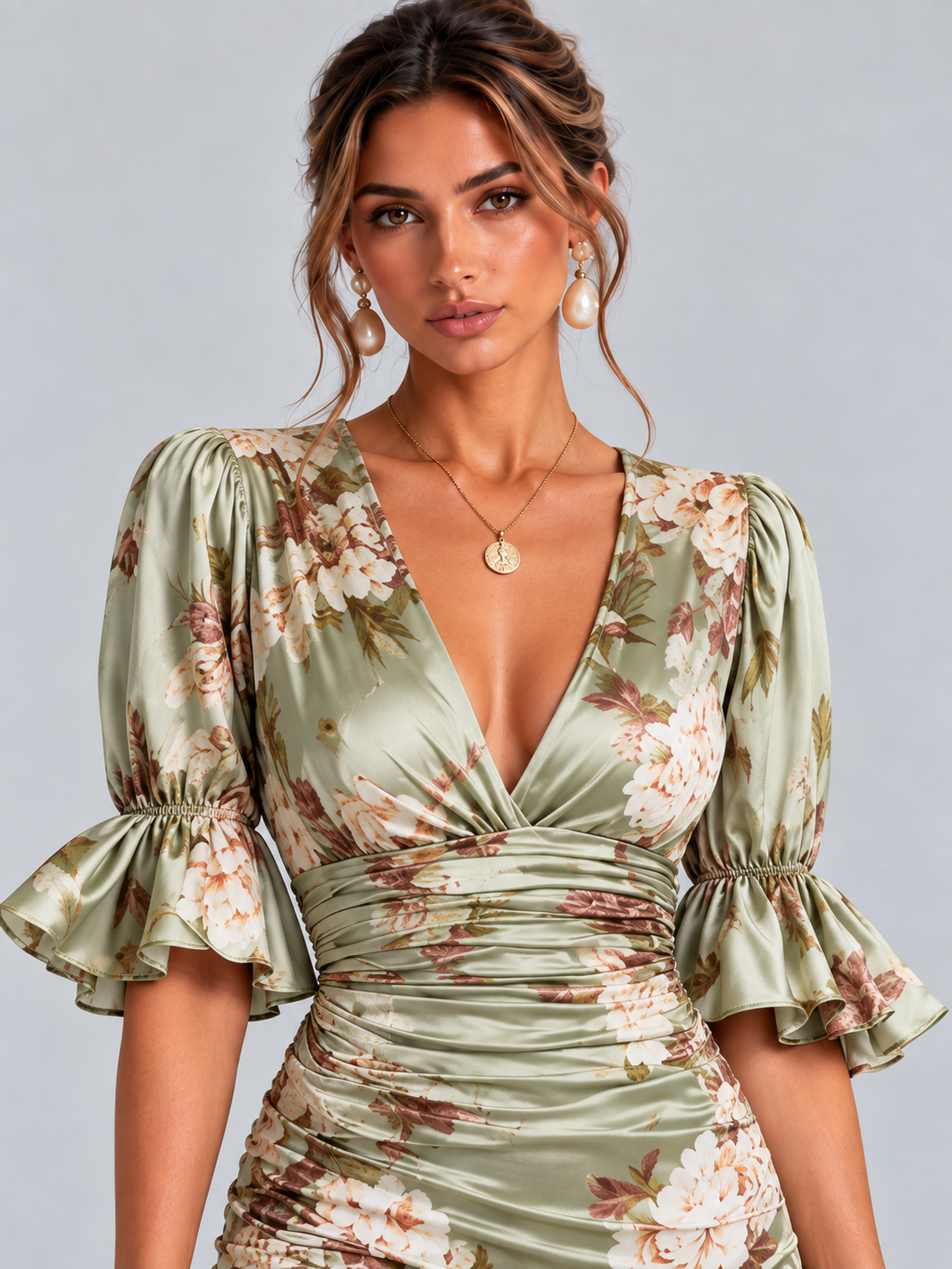 Camilla | Elegant Floral Dress with Fitted Cut and Flowing Details