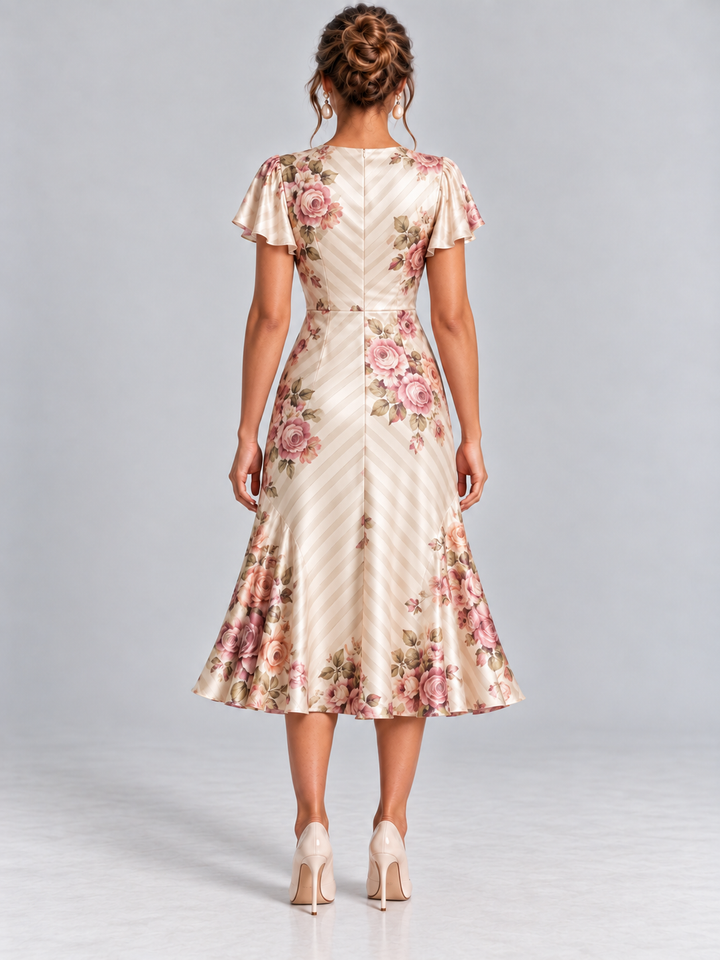 Rosalind | Elegant Floral Print Flowing Midi Dress