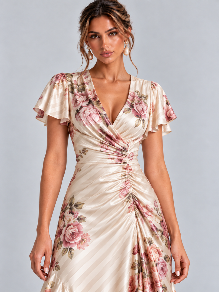 Rosalind | Elegant Floral Print Flowing Midi Dress