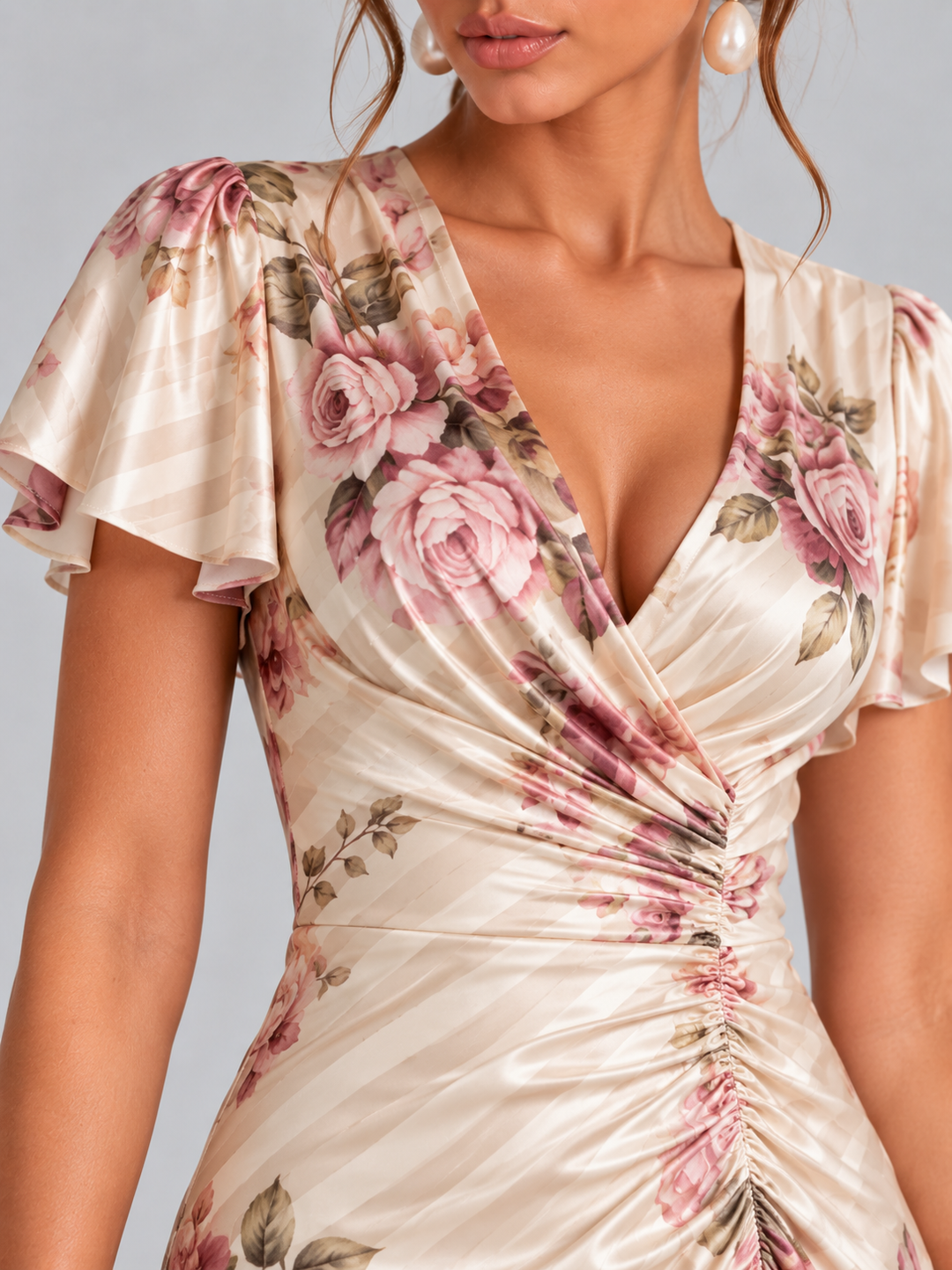 Rosalind | Elegant Floral Print Flowing Midi Dress