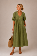 Madeleine™ | Robe en Lin et Coton Dentelée