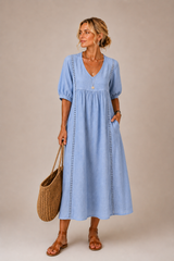 Madeleine™ | Robe en Lin et Coton Dentelée