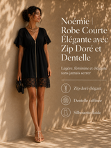 Noémie | Robe Courte Élégante avec Zip Doré et Dentelle