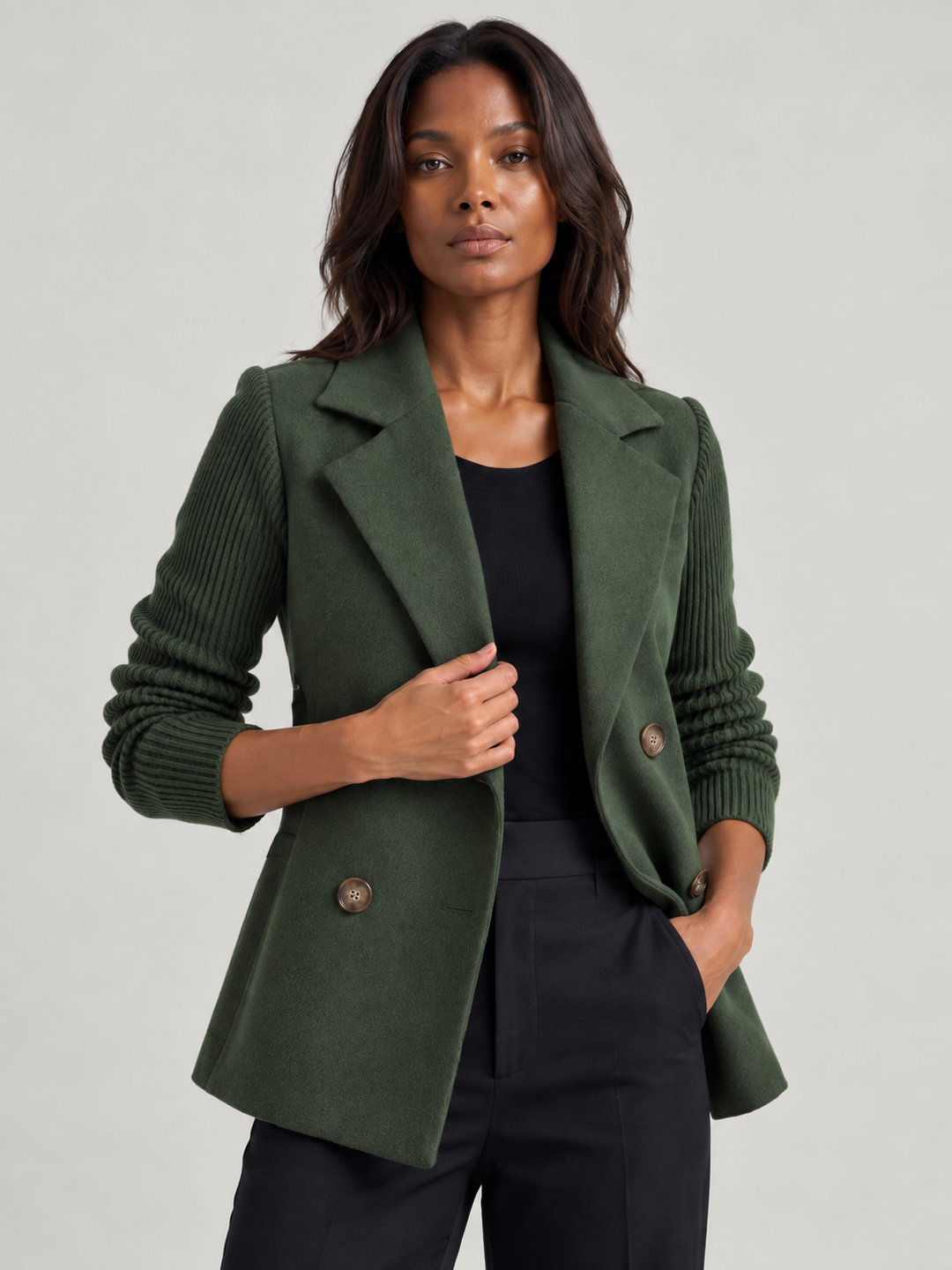 Clementine™ | Elegant Blazer with Knit Sleeves