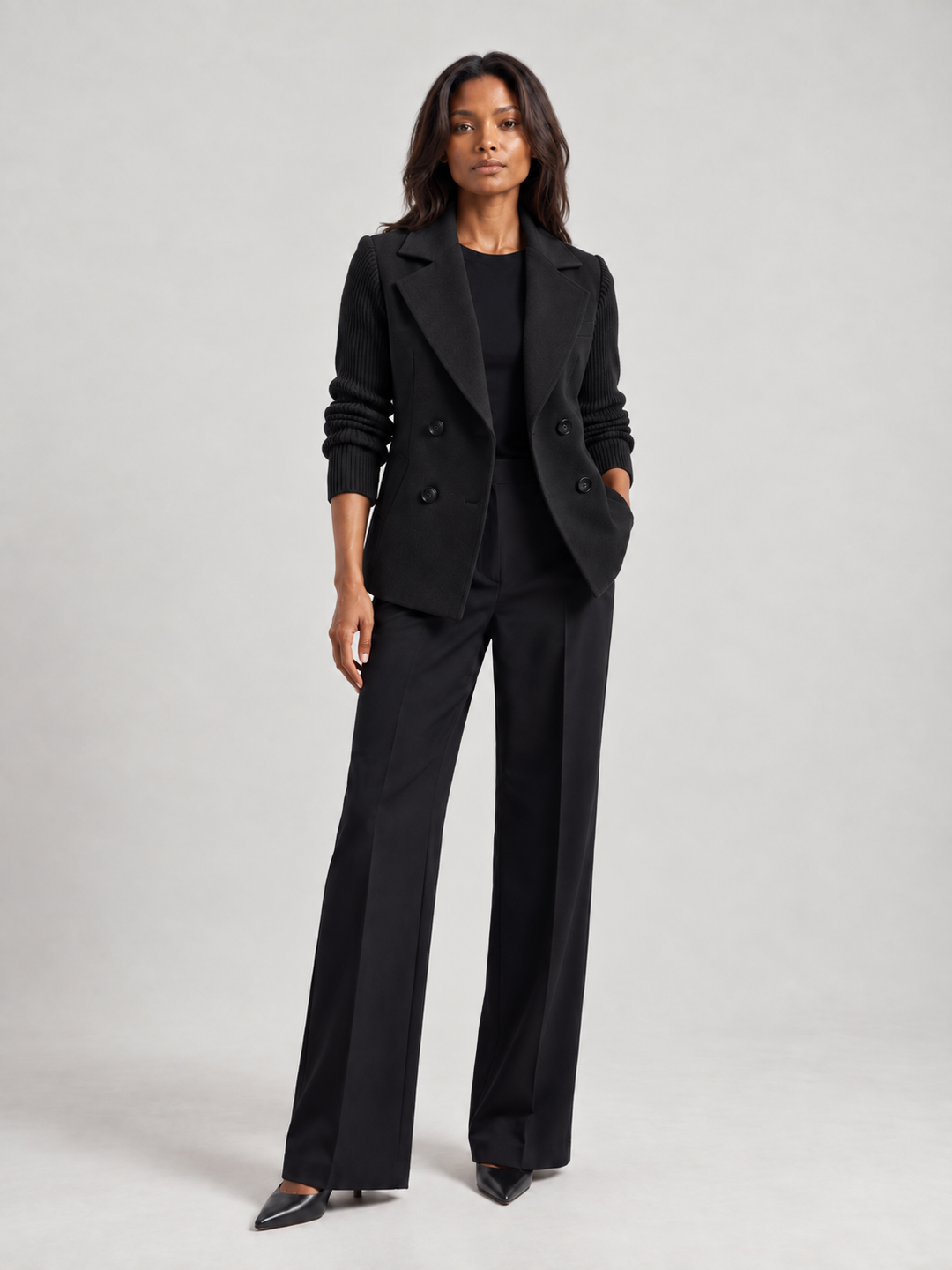 Clementine™ | Elegant Blazer with Knit Sleeves