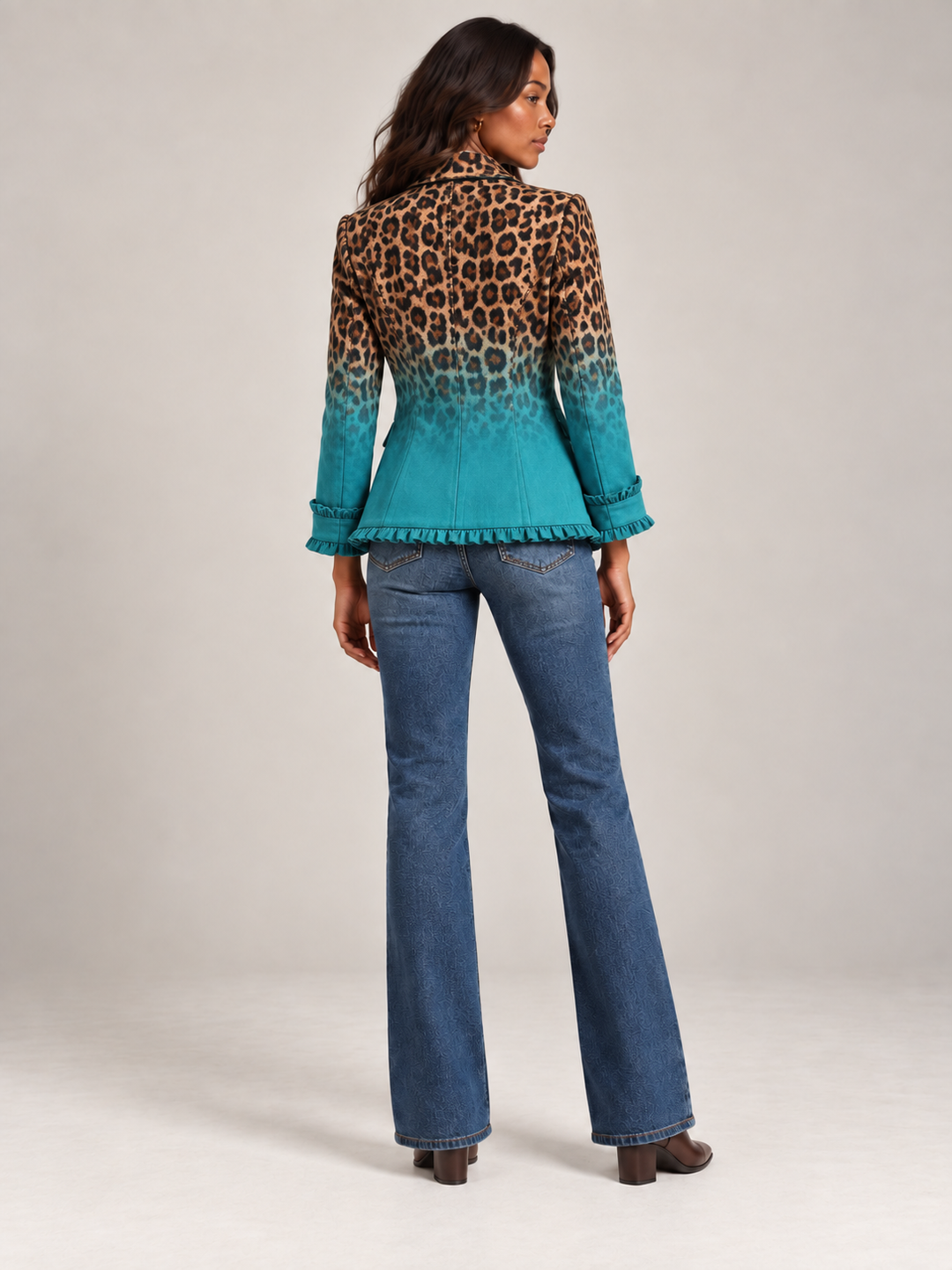 Melody™ | Ombré Leopard Print Blazer with Ruffles
