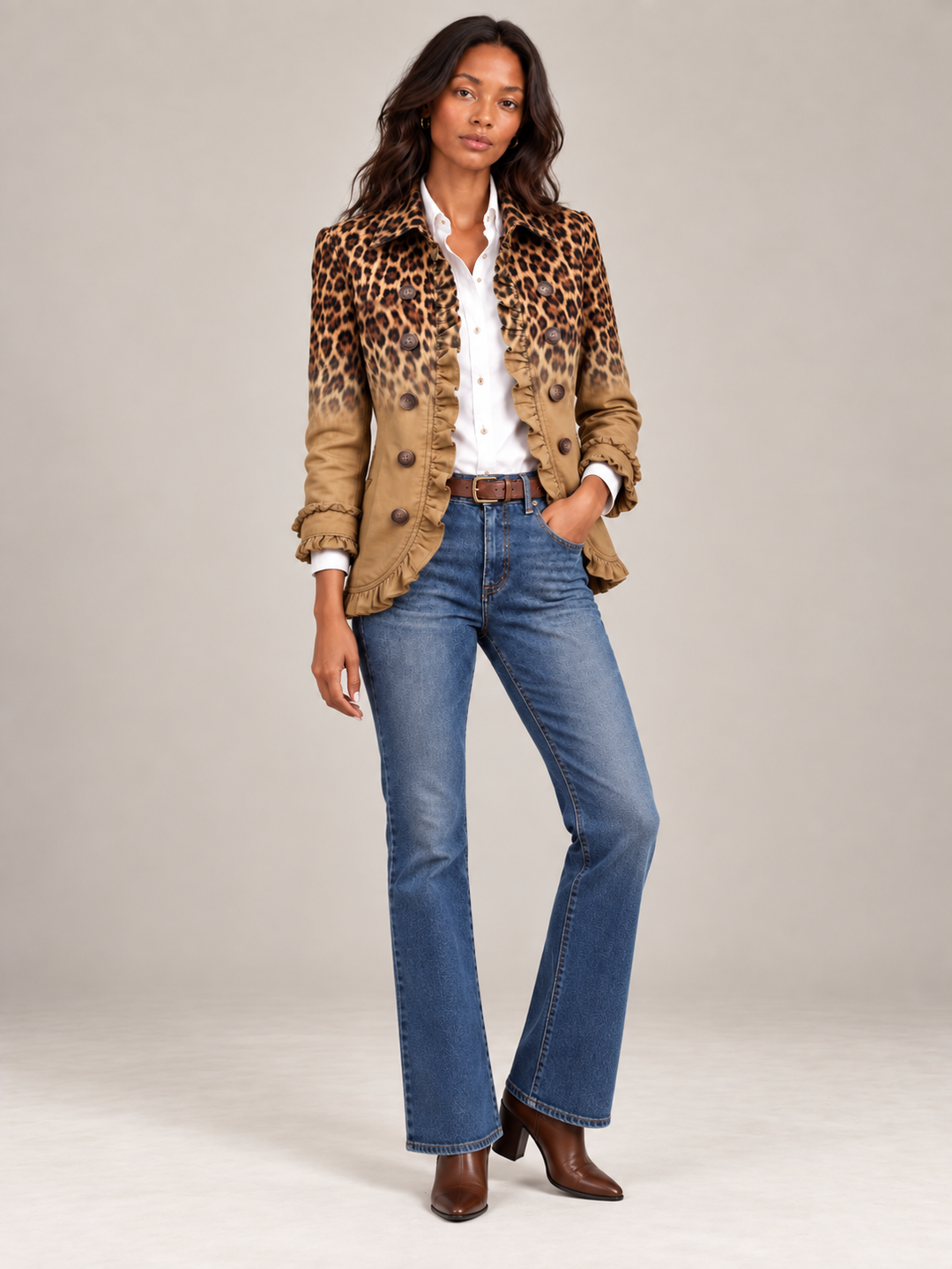 Melody™ | Ombré Leopard Print Blazer with Ruffles