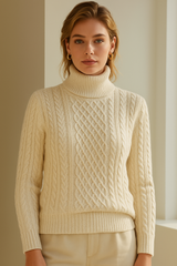 Maglione dolcevita in morbida maglia a trecce