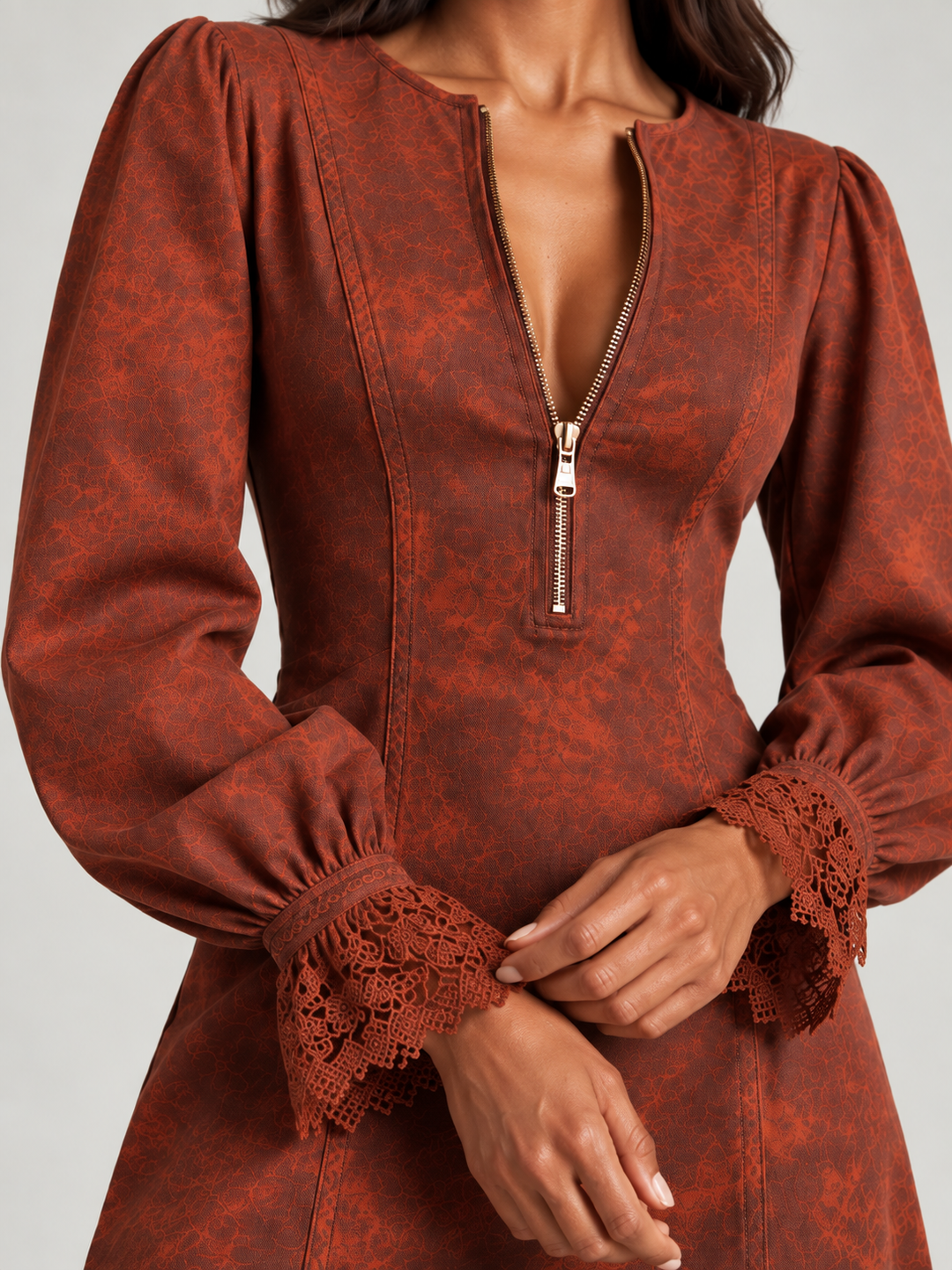 Short Suede Dress with Lace – Feminine & Sophisticated