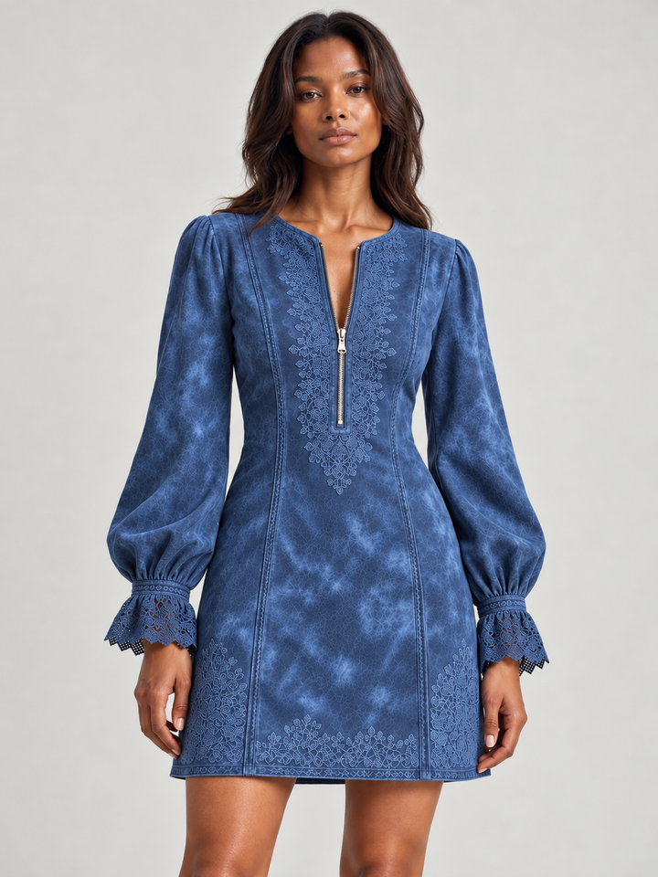 Short Suede Dress with Lace – Feminine & Sophisticated