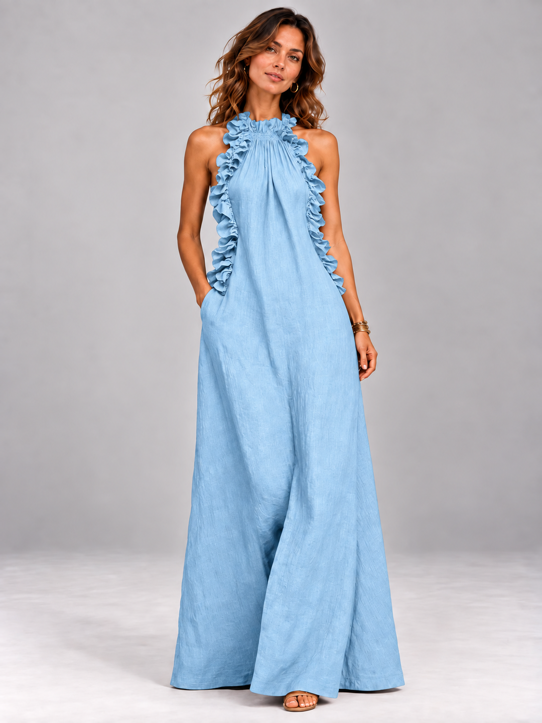 Chloe | Flowing Maxi Dress with Elegant Ruffled Collar