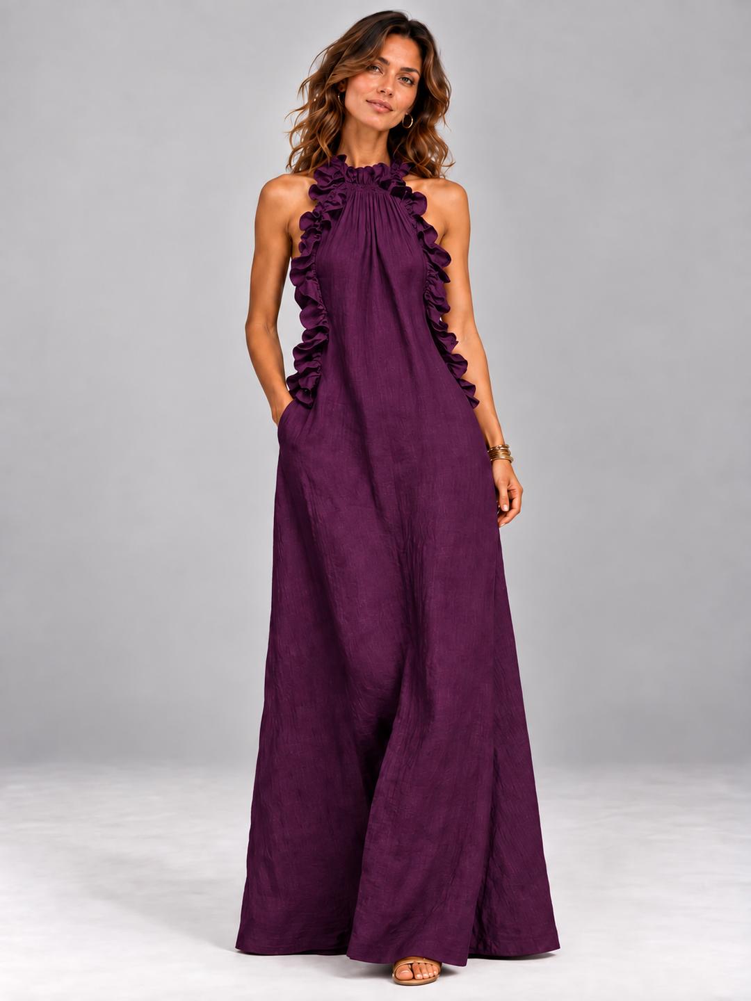 Chloe | Flowing Maxi Dress with Elegant Ruffled Collar