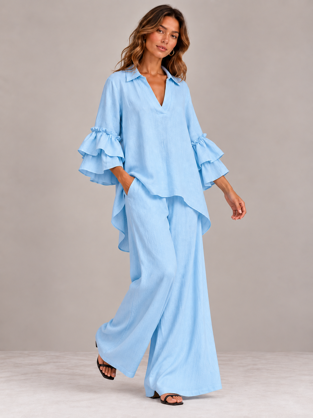 Lena | Flowing Set with Loose Top and Wide-Leg Trousers