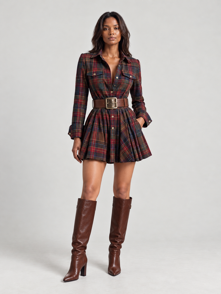 Melody™ | Checked Mini Dress with Belt