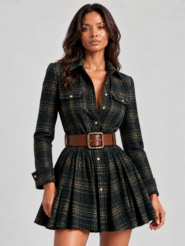 Melody™ | Checked Mini Dress with Belt