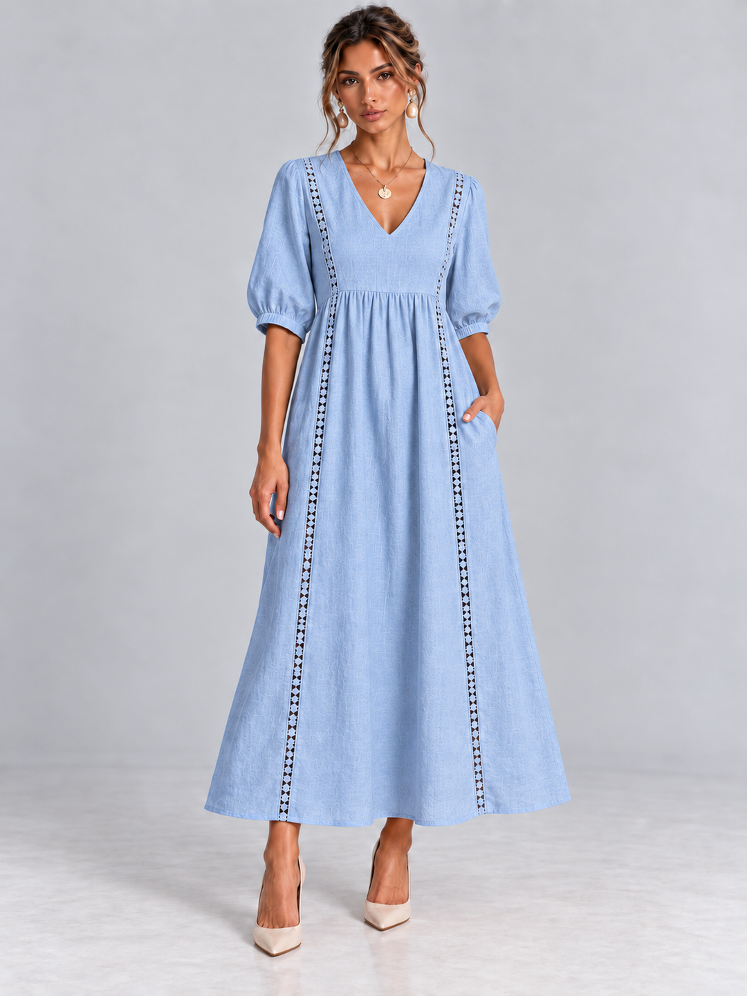 Madeline™ | Lace-Trimmed Linen and Cotton Dress