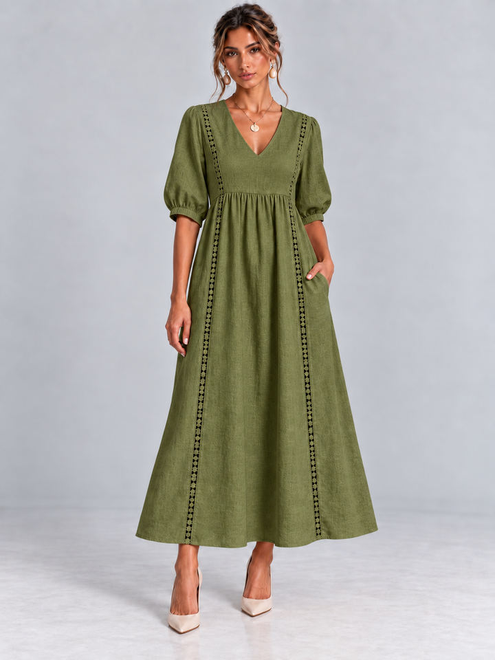 Madeline™ | Lace-Trimmed Linen and Cotton Dress