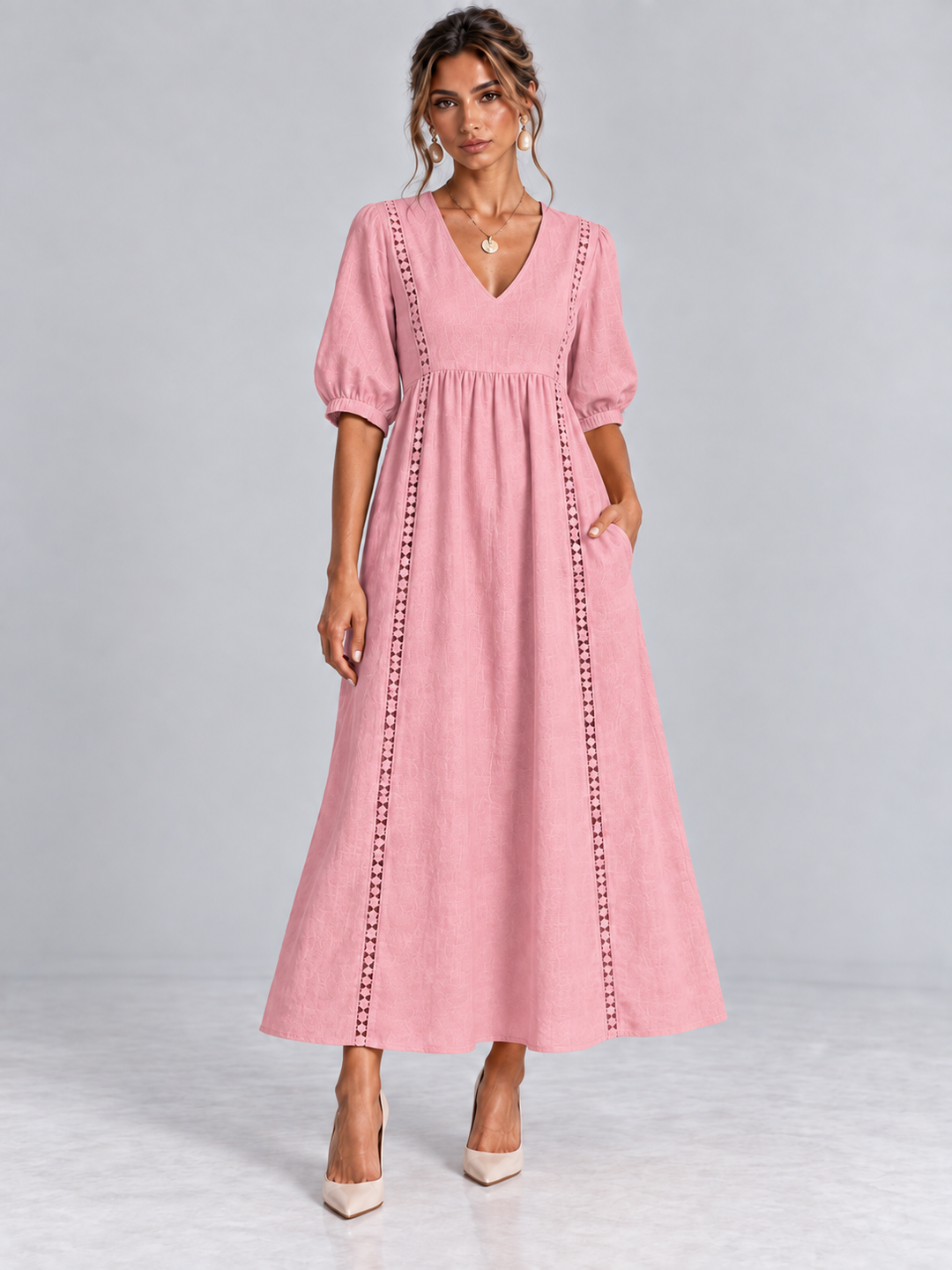 Madeline™ | Lace-Trimmed Linen and Cotton Dress