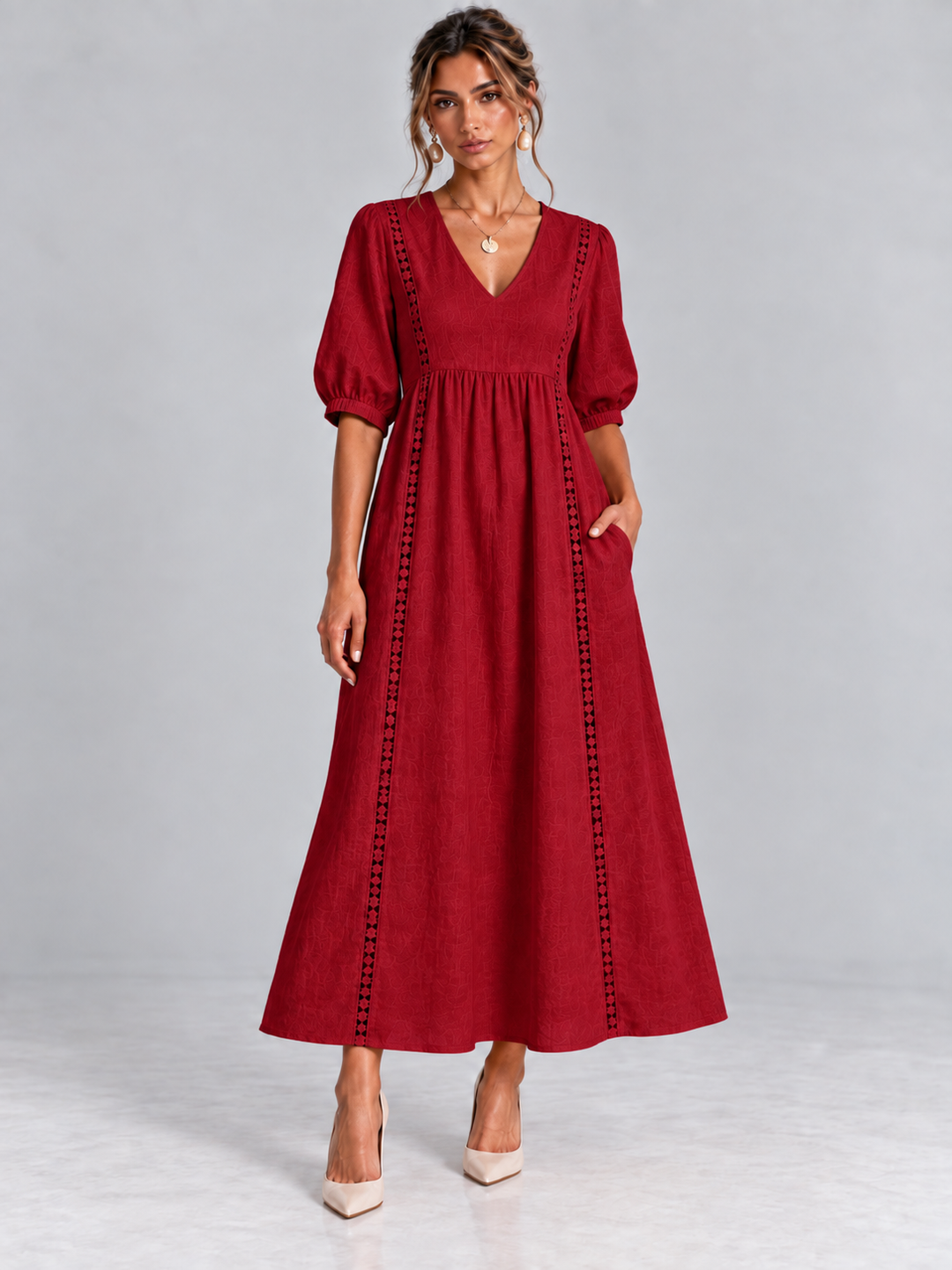 Madeline™ | Lace-Trimmed Linen and Cotton Dress