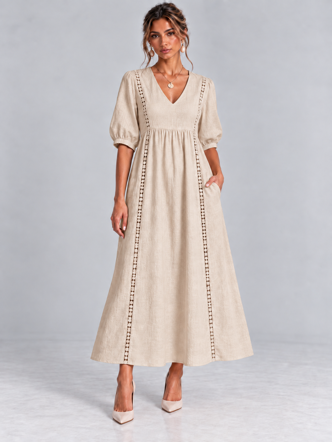 Madeline™ | Lace-Trimmed Linen and Cotton Dress