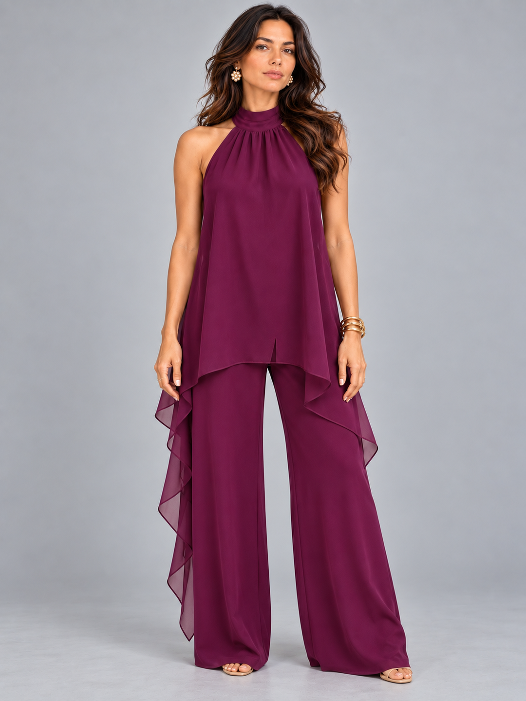 Amelia | Elegant Asymmetric Set with Flowing Top and Wide-Leg Trousers