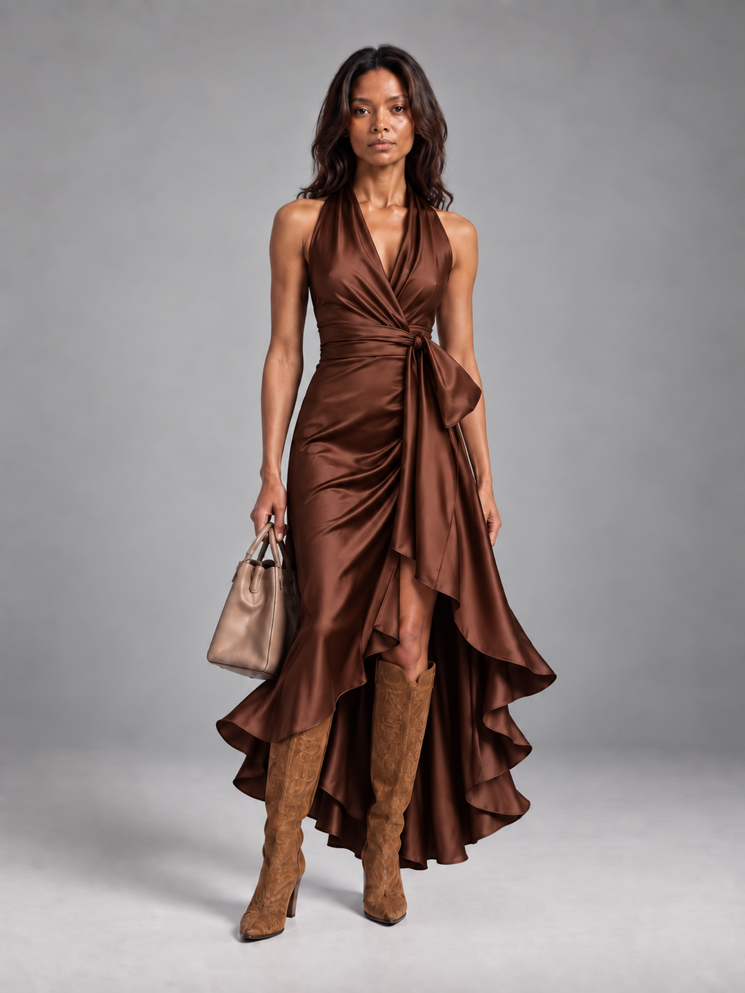 Satin Dress with Draped Waist