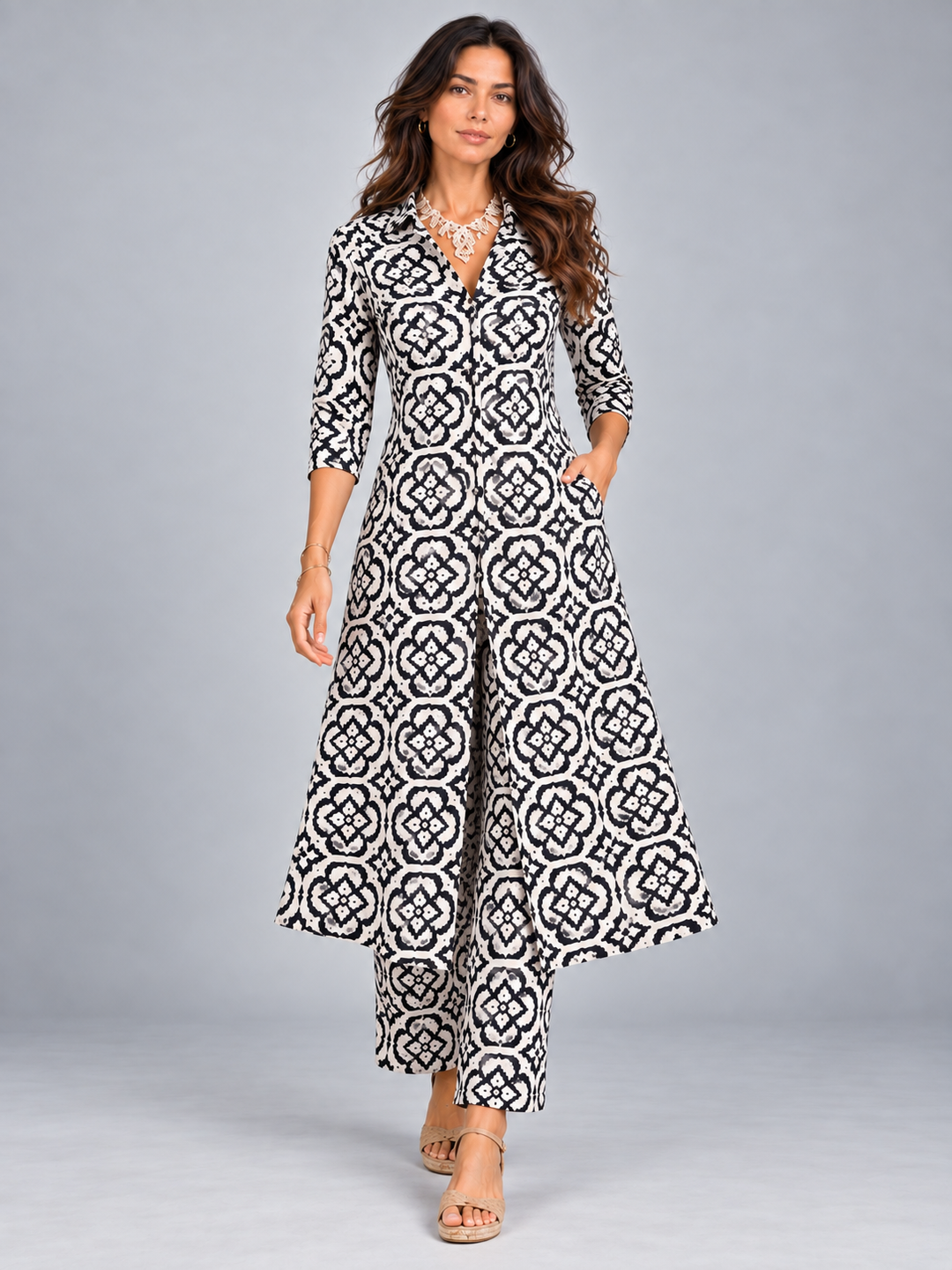 Laura | Elegant Printed Set with Flowing Tunic and Trousers