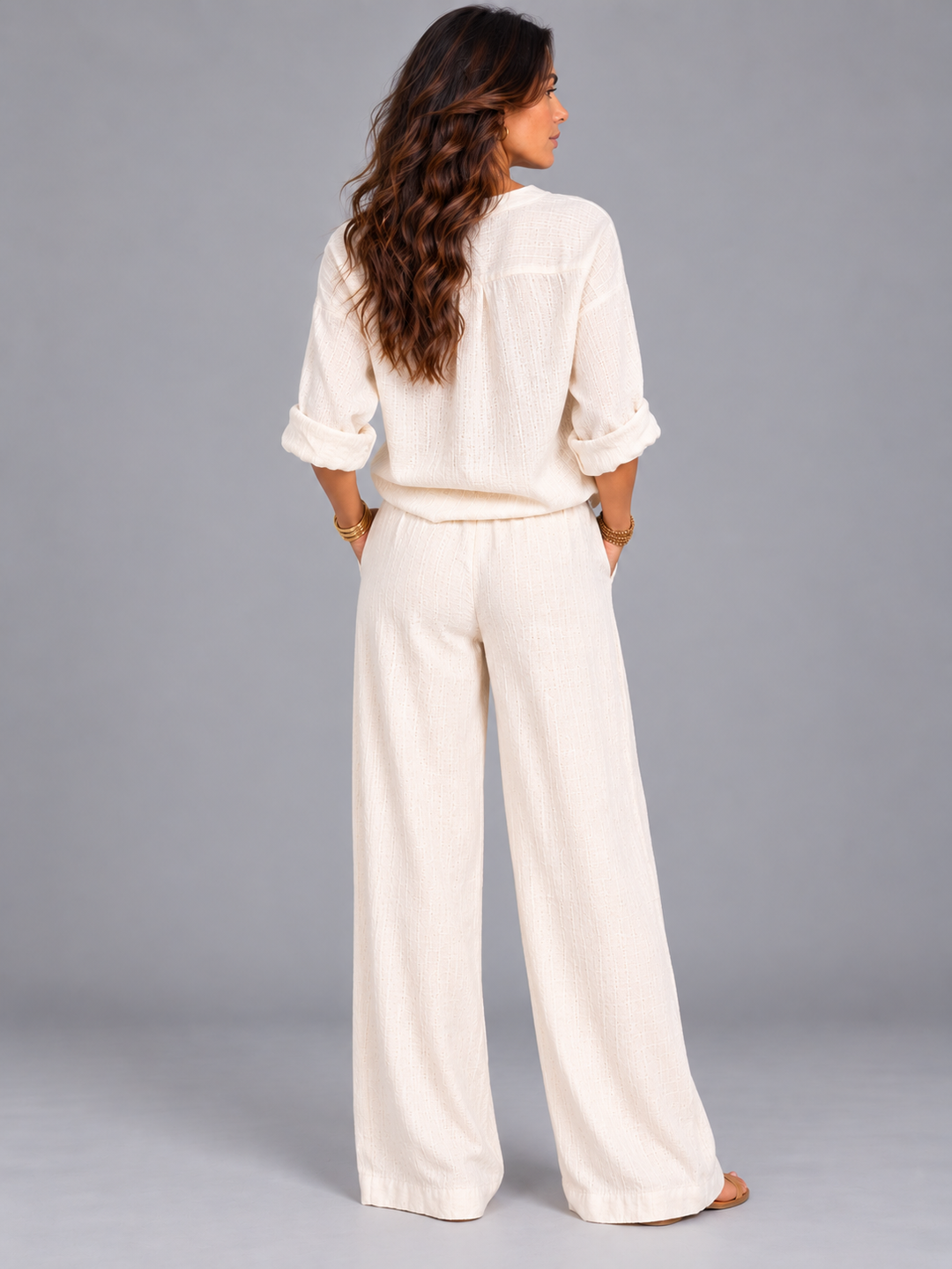 Leah | Cotton-Linen Set with Wide-Leg Trousers