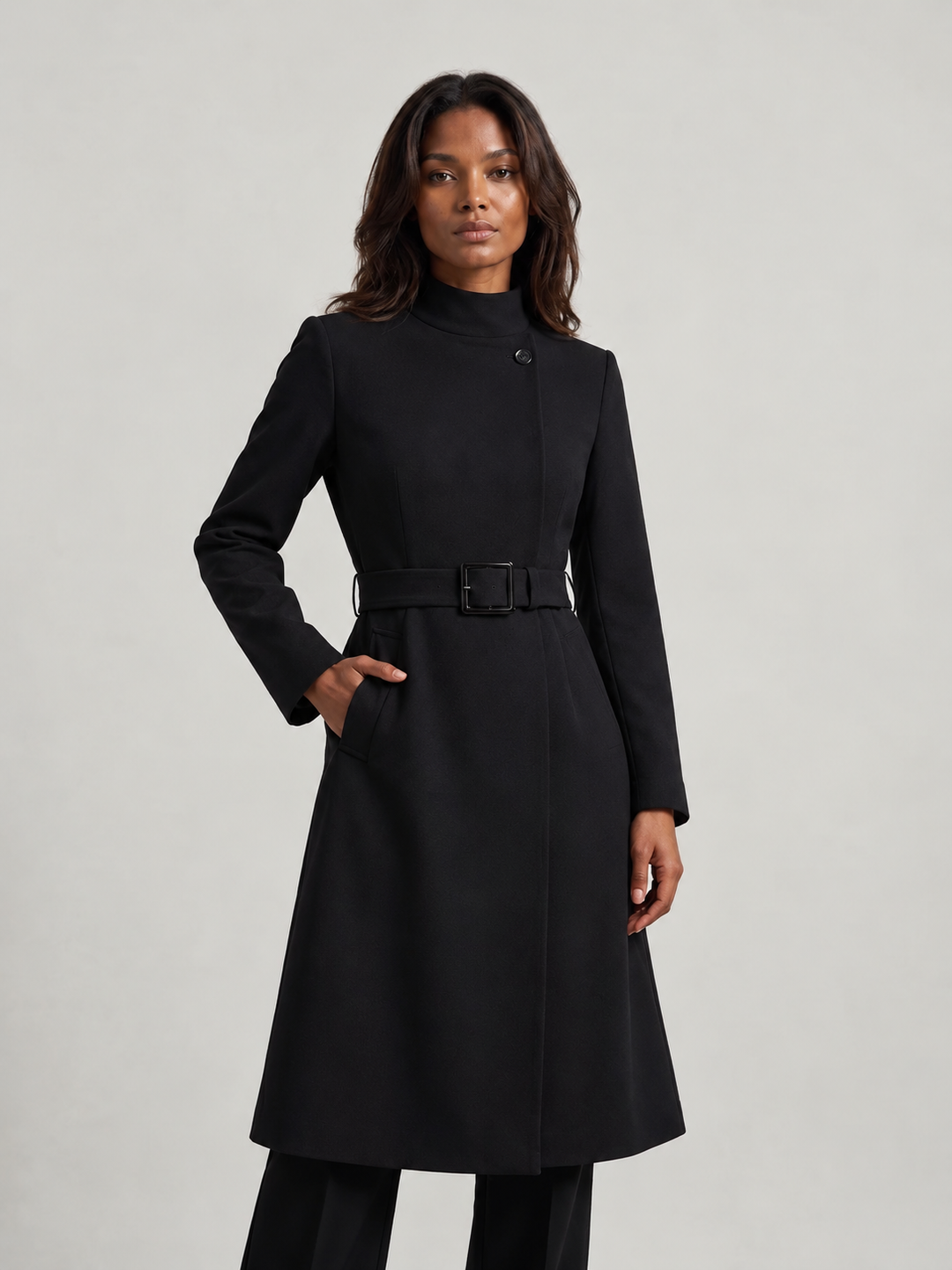 Elegant High-Neck Belted Dress