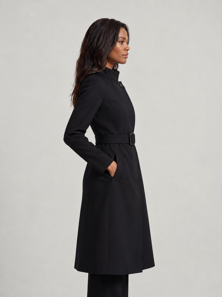 Elegant High-Neck Belted Dress