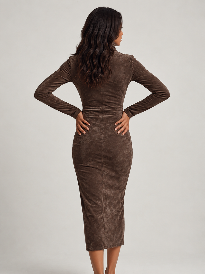 Faux Suede Midi Dress – Timeless Elegance