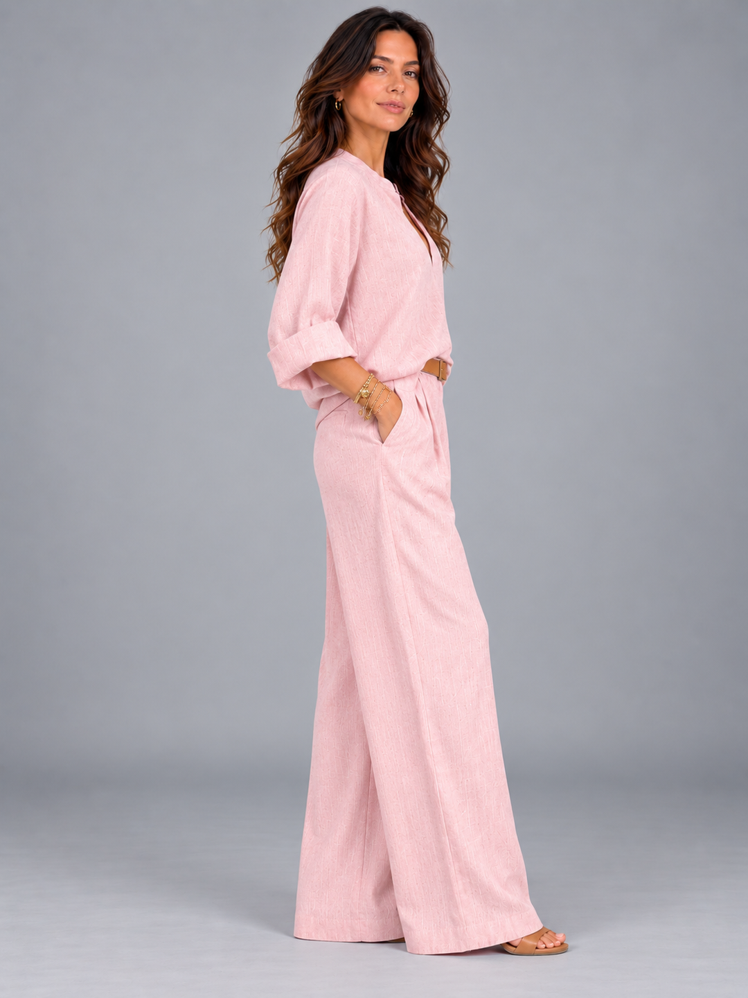 Leah | Cotton-Linen Set with Wide-Leg Trousers
