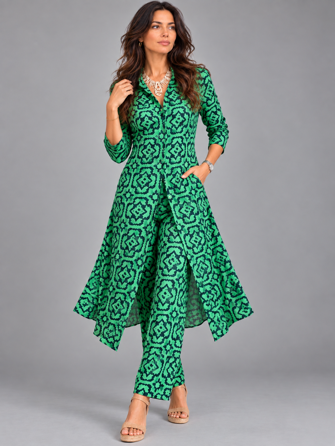 Laura | Elegant Printed Set with Flowing Tunic and Trousers