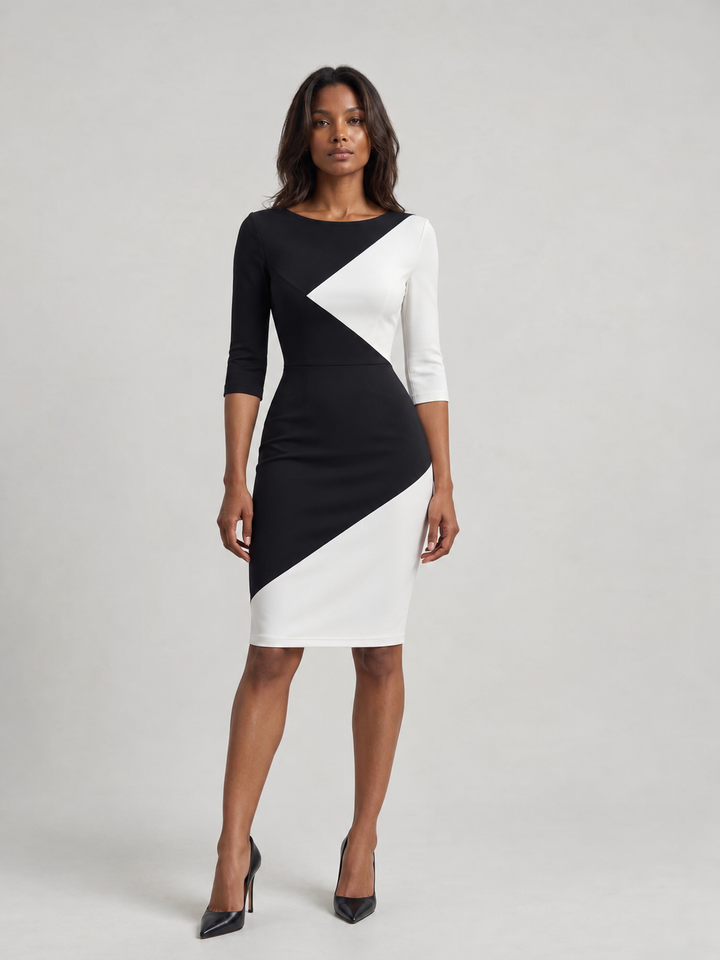 Elegant Two-Tone Asymmetric Dress
