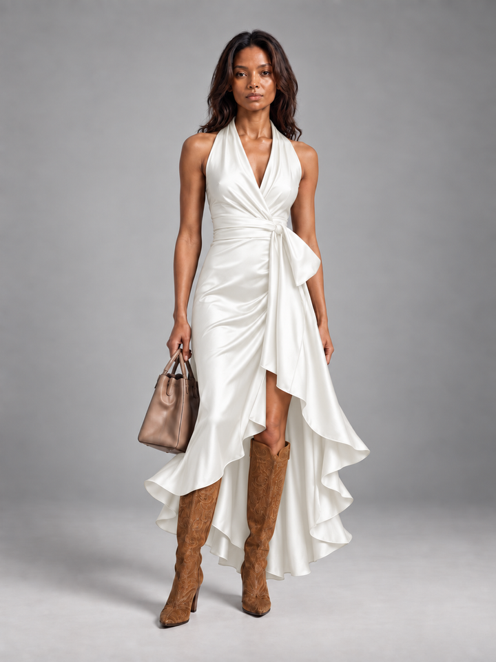 Satin Dress with Draped Waist