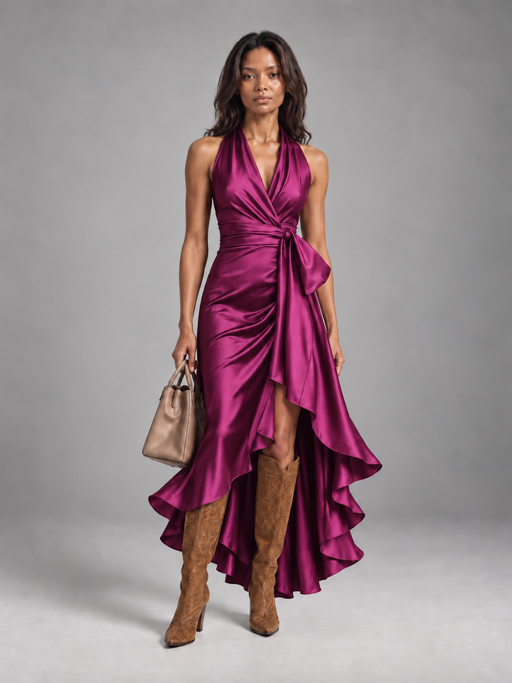 Satin Dress with Draped Waist