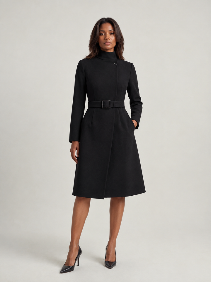 Elegant High-Neck Belted Dress