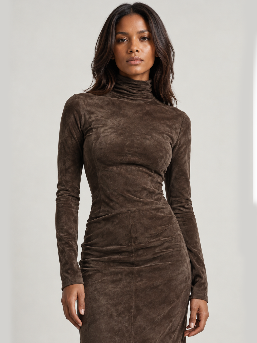Faux Suede Midi Dress – Timeless Elegance