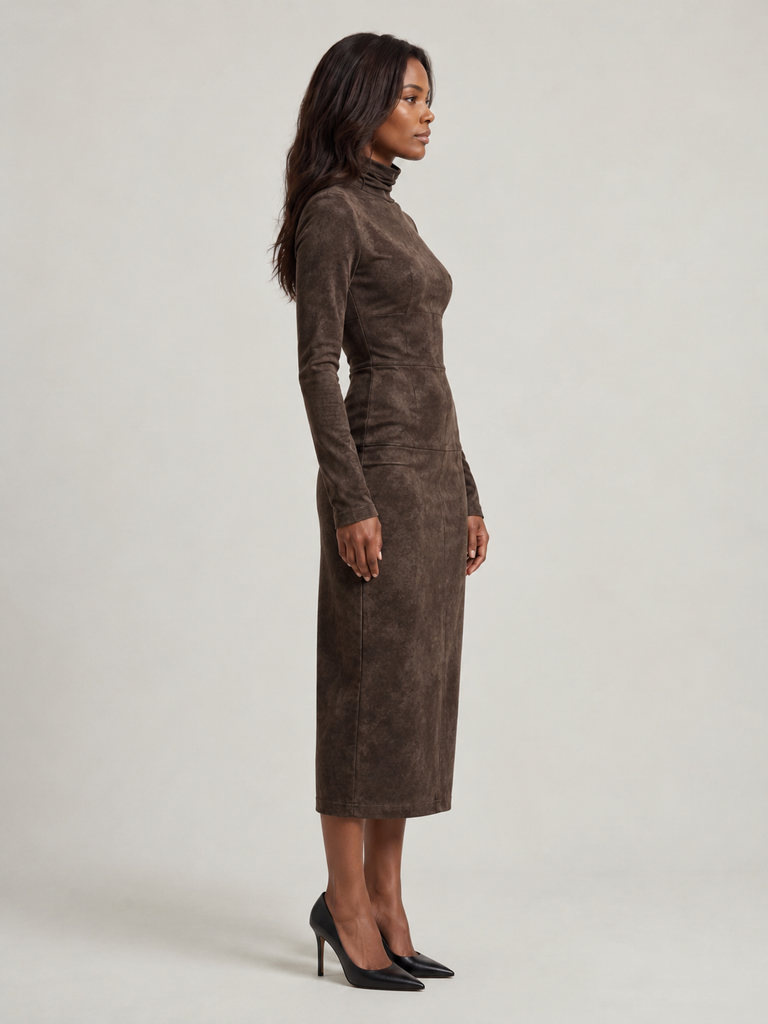 Faux Suede Midi Dress – Timeless Elegance