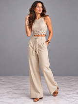 Léa | Ensemble élégant avec top détaillé et pantalon fluide taille haute
