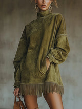 Robe oversize effet daim avec franges