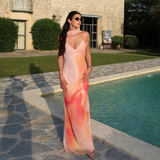 Solène™ | Abito lungo con schiena scoperta e drappeggio in raso