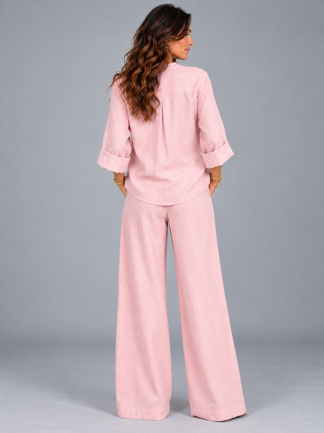 Leah | Cotton-Linen Set with Wide-Leg Trousers