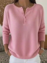 Hélène™ | Pull en tricot avec boutons Henley