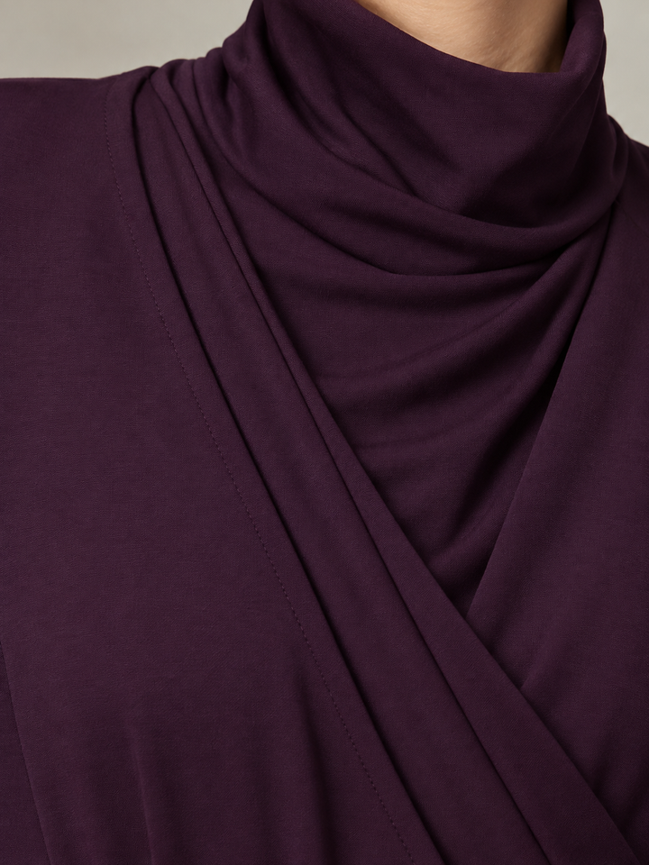 Asymmetric Long Dress with High Neck