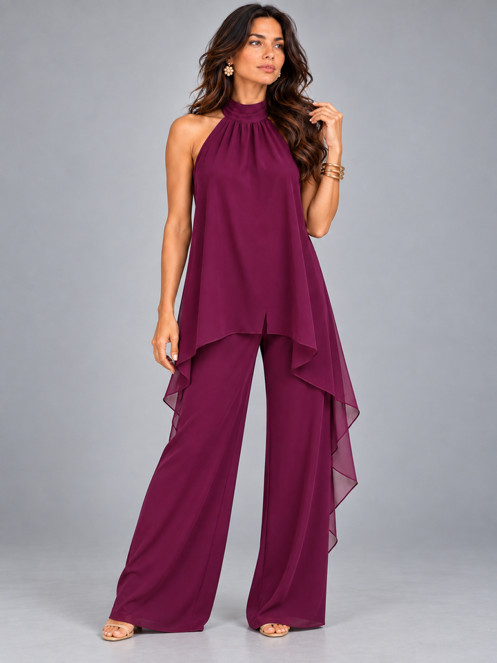 Amelia | Elegant Asymmetric Set with Flowing Top and Wide-Leg Trousers