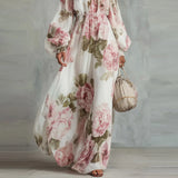 Pivoine | Robe Maxi Fleurie Épaules Dénudées, Manches Longues